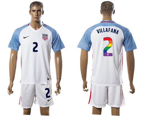 USA #2 Villafana White Rainbow Soccer Country Jersey - Click Image to Close